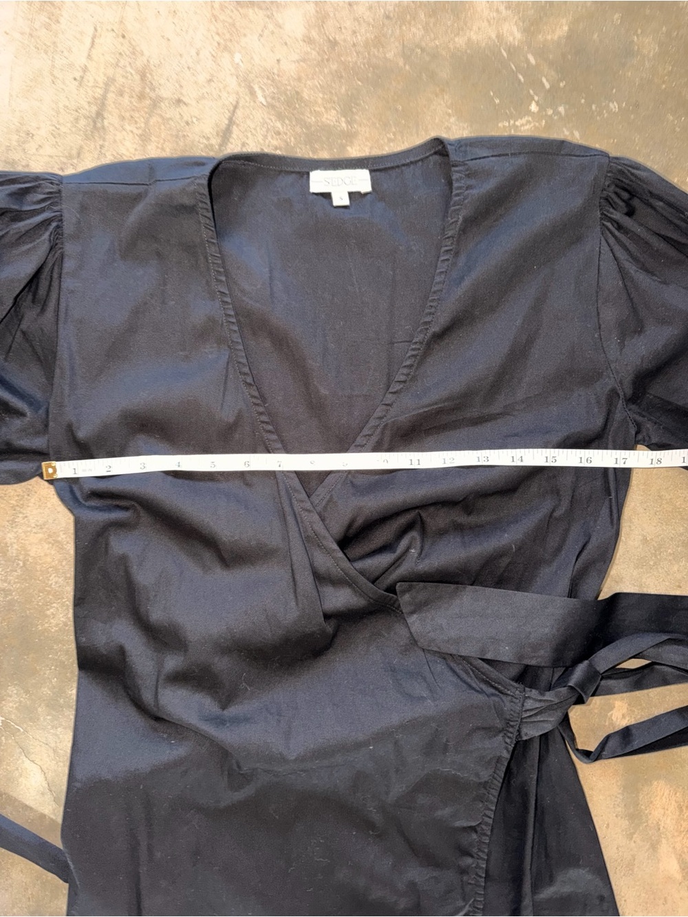 Anthropologie S’Edge Black True Wrap Mini Dress Puff Sleeve Cotton Small - Picture 6 of 10